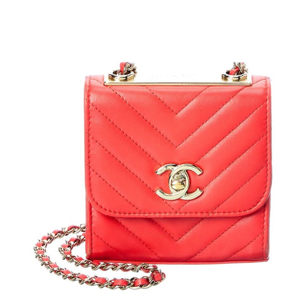 Chanel Vermilion Quilted Lambskin Leather Chevron Mini Flap Bag (Authentic